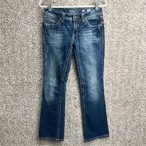 Miss Me Jeans Women’s 29 Rhinestone Bedazzled & Thick Stitch Cross Design Back P